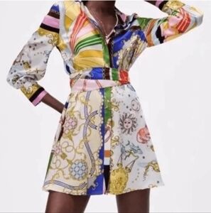 Zara Multicolor Zodiac Button-Up Dress